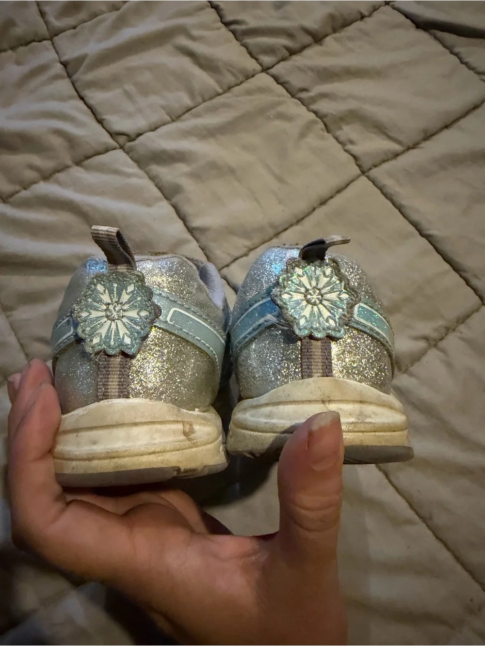 Disney Frozen Girls Silver Holographic Snowflake Sneakers